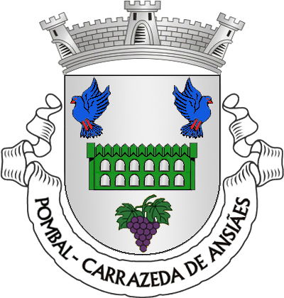 Escudo de prata, pombal de 6 + 6 portas de verde, posto em faixa e aberto do campo; em chefe, duas pombas voantes, de azul, animadas de vermelho, a da sinistra voltada; em campanha, cacho de uvas de púrpura, sustido de verde. Coroa mural de prata de três torres. Listel branco, com a legenda a negro: «Pombal — Carrazeda de Ansiães».