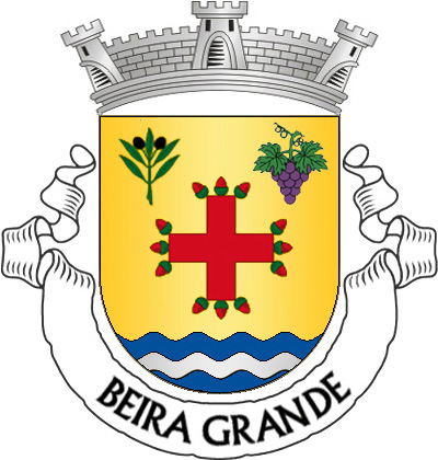 Escudo de ouro, cruz bolotada de vermelho, com casculhos de verde e glandes de vermelho; acantonados em chefe, ramo de oliveira de verde, frutado de negro e cacho de uvas de púrpura, folhado de verde; campanha diminuta ondada de três burelas ondadas de azul e prata. Coroa mural de prata de três torres. Listel branco, com a legenda a negro: «BEIRA GRANDE». 