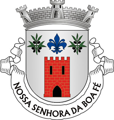 Escudo de prata, torre quadrada, merlonada, de vermelho, lavrada de ouro, aberta e frestada de negro; em chefe, flor-de-lis florentina, de azul, entre dois ramos de oliveira de verde, frutados de negro. Coroa mural de prata de três torres. Listel branco, com a legenda a negro: ?NOSSA SENHORA DA BOA FÉ?. 