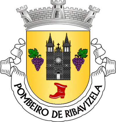 Escudo de ouro, igreja de negro lavrada, aberta e iluminada de prata, entre dois cachos de uvas de púrpura, folhados de verde; em ponta, uma bota de vermelho, realçada de prata. Coroa mural de prata de três torres. Listel branco, com a legenda a negro: «POMBEIRO de RIBAVIZELA». 