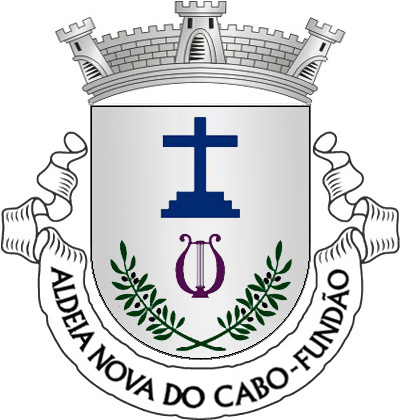 Escudo de prata, Cruz de Calvário de azul; em campanha, uma lira de púrpura entre dois ramos de oliveira de verde, frutados de negro e passados em aspa no pé. Coroa mural de prata de três torres. Listel branco, com a legenda a negro: «ALDEIA NOVA DO CABO - FUNDÃO». 