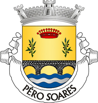 Escudo de ouro, uma coroa aberta de pérolas, de vermelho e dois ramos de oliveira de verde, frutados de negro, postos em pala, tudo alinhado em roquete; em campanha, ponte de três arcos de negro, lavrada de prata, movente dos flancos e nascente de ponta ondada de azul e prata de três tiras. Coroa mural de prata de três torres. Listel branco, com a legenda a negro «PÊRO SOARES».