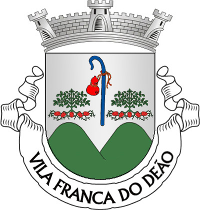 Escudo de prata, bordão de peregrino de azul, posto em pala, sustendo cabaça de vermelho, atada do mesmo, entre dois pés de batateira de verde, com tubérculos de vermelho; movente da campanha, monte 
de dois cômoros de verde. Coroa mural de prata de três torres. Listel branco, com a legenda a negro: «VILA FRANCA do DEÃO».