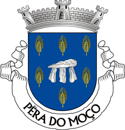 Escudo de azul, anta arqueológica de prata, realçada de negro, entre seis espigas de centeio de ouro, postas em pala e dispostas em orla, 3, 2 e 1. Coroa mural de prata de três torres. Listel branco, com a legenda a negro: «PÊRA do MOÇO». 