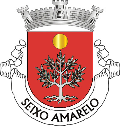 Escudo de vermelho, oliveira de prata arrancada, guarnecida e frutada de negro; em chefe, um besante de ouro.
Coroa mural de prata de três torres. Listel branco, com a legenda a negro, em maiúsculas: «SEIXO AMARELO».