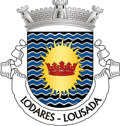 Escudo de negro, oito burelas ondadas de azul, contornadas  de prata; brocante, uma mandorla flamejante de ouro,  carregada de uma coroa de vermelho, com mural de prata de  três torres. Listel branco, com a legenda a negro:  «LODARES . LOUSADA».