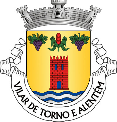 Escudo de ouro, torre quadrada de vermelho, aberta  e frestada de azul e lavrada de negro; em chefe, espiga de milho vermelho,   folhada de verde, entre dois cachos de  uvas de púrpura, folhados de verde; pé ondado de azul e  prata de quatro tiras. Coroa mural de prata de três torres.  Listel branco, com a legenda a negro: VILAR do TORNO  e ALENTÉM». 