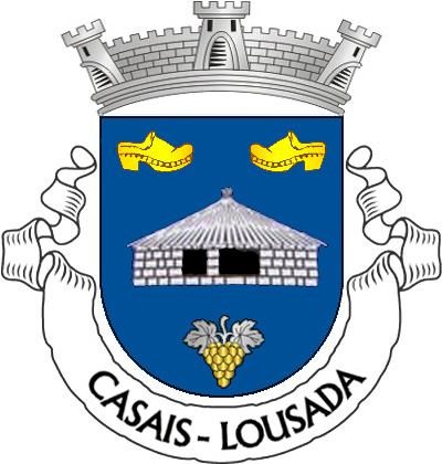 Escudo de azul, edifício de prata com cobertura cónica de colmo, do mesmo, realçado, lavrado e aberto de negro; em chefe, dois tamancos de ouro, realçados de negro, o da dextra volvido; em ponta, cacho de uvas de ouro, folhado de prata. Coroa mural de prata de três torres. Listel branco, com a legenda a negro: «CASAIS - LOUSADA».