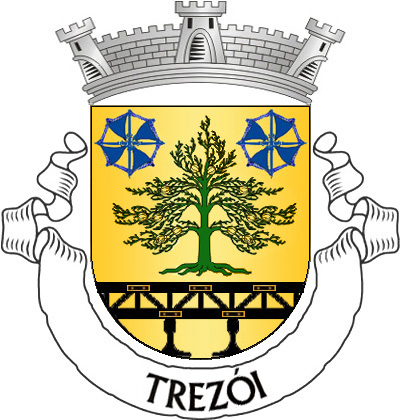 Escudo de ouro, cedro-do-Buçaco de verde, arrancado do mesmo e frutado do campo, entre duas armações de moínho de azul, vestidas e encordoadas do mesmo; em campanha, ponte ferroviária de negro, firmada nos flancos e saínte da ponta. Coroa mural de prata de três torres. Listel branco, com a legenda a negro: "TREZÓI". 