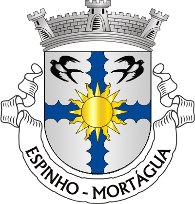 Escudo de prata, cruz firmada espinhosa de azul, tendo em abismo um sol de ouro; nos cantões do chefe, duas andorinhas voantes de negro, com o peito do campo, a da sinistra volvida. Coroa mural de prata de três torres. Listel branco, com a legenda a negro: "ESPINHO - MORTÁGUA".