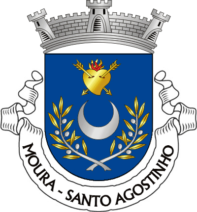 Escudo de azul, crescente de prata entre dois ramos de oliveira do mesmo, folhados de ouro e frutados de prata, com os pés passados em aspa; em chefe, coração de ouro, inflamado de ouro e vermelho e trespassado de duas setas passadas em aspa e realçadas de negro. Coroa mural de prata de três torres. Listel branco, com a legenda em maiúsculas a negro : "MOURA - SANTO AGOSTINHO". 