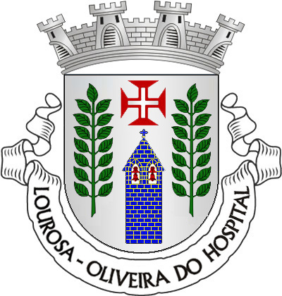 Escudo de prata, torre sineira de azul, lavrada de ouro, com dois sinos de vermelho, entre dois ramos de loureiro de verde, postos em pala; em chefe, cruz da Ordem de Cristo. Coroa mural de prata de quatro torres. Listel branco, com a legenda a negro: «LOUROSA - OLIVEIRA do HOSPITAL». 