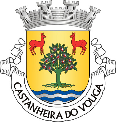 Escudo de ouro, um castanheiro arrancado de verde, com ouriços de prata rachados de vermelho, encimado por duas corças leiteiras de vermelho, a da dextra volvida; campanha ondada de azul e prata. Coroa mural de prata de quatro torres. Listel branco, com a legenda a negro: «CASTANHEIRA DO VOUGA». 