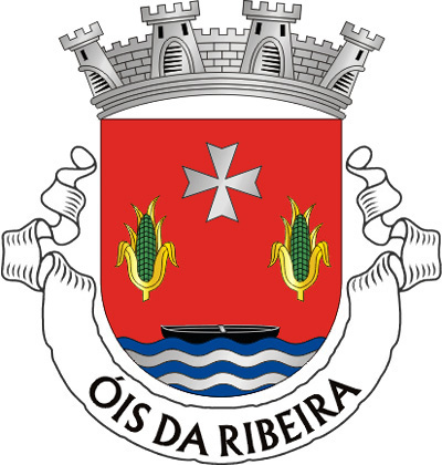 Escudo de vermelho, duas espigas de milho de verde, folhadas de ouro, em pala e dispostas em faixa; em chefe, cruz solta da Ordem de Malta e, em campanha, uma embarcação de negro, realçada de prata, vogante sobre rio de prata ondeado de azul. Coroa mural de prata de quatro torres. Listel branco, com a legenda a negro: «ÓIS da RIBEIRA».