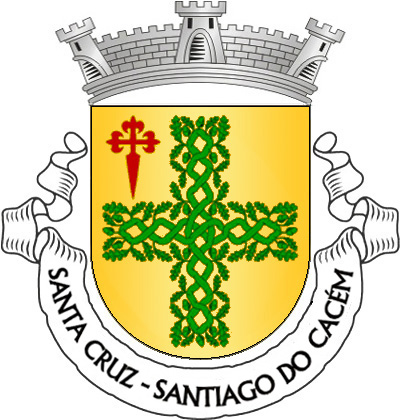 Escudo de ouro, cruz de ramos de sobreiro de verde, folhados e landados do mesmo, acompanhada no cantão dextro por cruz da Ordem de Santiago. Coroa mural de prata de três torres. Listel branco, com a legenda a negro: «SANTA CRUZ - SANTIAGO do CACÉM». 