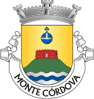 Escudo de ouro, monte de verde firmado nos flancos e nascente de planície ondada de prata e azul de três tiras, encimado por pano de muralha de vermelho, aberto e lavrado de prata; em chefe, mundo crucífero de azul, realçado de prata. Coroa mural de prata de três torres. Listel branco, com a legenda a negro: "MONTE CÓRDOVA". 