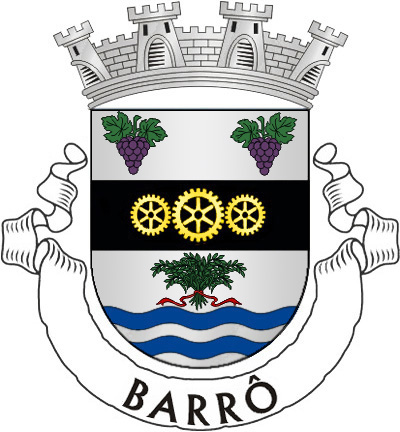 Escudo de prata, faixa de negro carregada de três rodas dentadas, de ouro, engrenadas, sendo a do meio maior, acompanhada em chefe de dois cachos de uvas de púrpura, folhados de verde e, em ponta, de duas faixetas ondadas, de azul, donde sai um molho de espigas de arroz de sua cor, atado de vermelho. Coroa mural de prata de quatro torres. Listel branco, com a legenda a negro: «BARRÔ». 