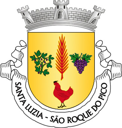 Escudo de ouro, uma palma de vermelho posta em pala, entre um ramo de figueira de verde, frutado de púrpura e um cacho de uvas do mesmo folhado de verde; em campanha, galinha de vermelho com sua crista e patas de negro. Coroa mural de prata de três torres. Listel branco, com a legenda a negro: "SANTA LUZIA - S. ROQUE do PICO". 