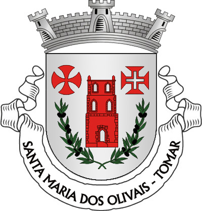 Escudo de prata, torre torreada de vermelho, iluminada e aberta do campo, encerrada numa orla de ramos de oliveira de verde, frutados de negro, com os pés passados em aspa; em chefe, cruz dos Templários de vermelho à dextra e cruz da Ordem de Cristo de vermelho e aberta do campo, à sinistra. Coroa mural de prata de três torres. Listel branco com a legenda de negro, em maiúsculas : “SANTA MARIA DOS OLIVAIS - TOMAR“. (D.R.III Série nº 239, de 13/10/99)