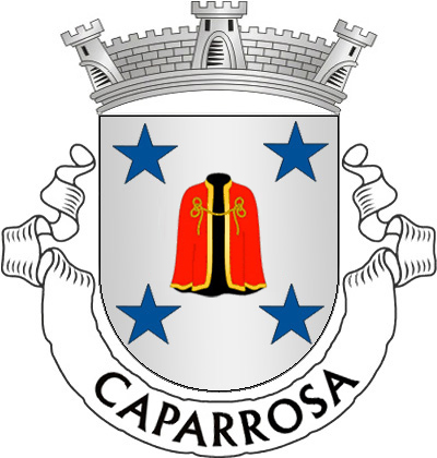 Escudo de prata, capa aberta de vermelho, forrada de negro, galoada e atada de ouro, tendo acantonadas quatro estrelas de azul. Coroa mural de prata de três torres. Listel branco, com a legenda a negro: "CAPARROSA". 