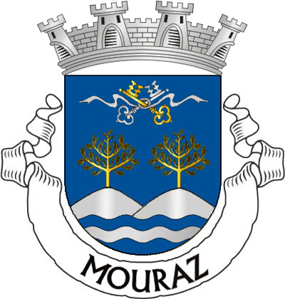 Escudo de azul, monte de dois cômoros de prata, firmado nos flancos, movente de um pé ondado de azul e prata de três tiras, os cômoros rematados por dois pinheiros de ouro; em chefe, duas chaves, uma de ouro e uma de prata, passadas em aspa, atadas de prata e com os palhetões para cima. Coroa mural de prata de quatro torres. Listel branco, com a legenda a negro: "MOURAZ".