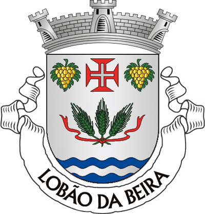 Escudo de prata, feixe de três espigas de centeio de verde, atadas de vermelho; em chefe, cruz da Ordem de Cristo, entre dois cachos de uvas de ouro, sustidos de verde; campanha diminuta de azul e prata de três peças ondadas. Coroa mural de prata de três torres. Listel branco, com a legenda a negro: “LOBÃO DA BEIRA“. 