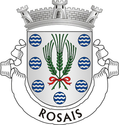 Escudo de prata, feixe de três espigas de trigo de verde, atado de vermelho; alinhadas em orla, sete fontes heráldicas, de azul e prata, postas duas nos cantões, quatro nos flancos e uma em ponta. Coroa mural de prata de três torres. Listel branco, com a legenda a negro: «ROSAIS». 