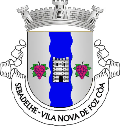 Escudo de prata, numa pala ondada de azul, carregada com uma torre de prata, aberta e lavrada a negro e acompanhada de dois cachos de uvas de púrpura, folhados de verde. Coroa mural de prata de três torres. Listel branco, com a legenda a negro: «SEBADELHE - VILA NOVA DE FOZ CÔA».