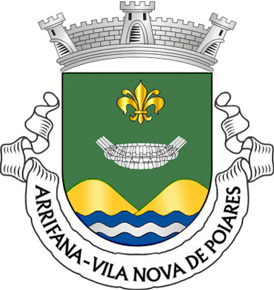 Escudo de verde, uma canastra de prata lavrada de negro, posta em faixa; em chefe, flor-de-lis de ouro e, em campanha, monte de dois cômoros de ouro, movente dos flancos e de um pé de três tiras ondadas de azul e prata. Coroa mural de prata de três torres. Listel branco, com legenda a negro: «ARRIFANA?VILA NOVA DE POIARES». 