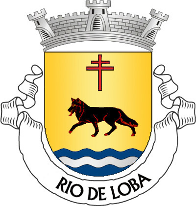 Escudo de ouro, loba passante de negro, armada e lampassada de vermelho, acompanhada em chefe, de uma doble cruz de vermelho e em ponta de três faixetas ondadas de azul e prata.
Coroa mural de três torres de prata.
Listel branco com a legenda em maiúsculas a negro «RIO DE LOBA».