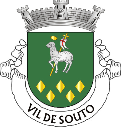 Escudo de verde, Agnus Dei de prata, nimbado de ouro e sustendo haste crucífera do mesmo, com lábaro de prata carregado de uma cruz firmada de vermelho; em ponta, cinco lisonjas de ouro, alinhadas em faixa e dispostas três, duas. Coroa mural de prata de três torres. Listel branco, com a legenda a negro: "VIL DE SOUTO". 