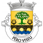 Escudo de ouro, uma pereira, arrancada, de verde, frutada de prata, entre duas liras de negro; em campanha, ponte de três arcos de negro, lavrada do campo, firmada no flancos e movente de um pé ondado de azul e prata de duas peças. Coroa mural de prata de três torres. Listel branco, com a legenda a negro: «PÊRO VISEU». 