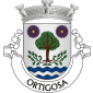 Escudo de prata, dois ramos de ortiga de verde, passados em aspa e sotopostos a um pinheiro arrancado, de sua cor e frutado de ouro; em chefe, duas flores de púrpura, botoadas de ouro e, em ponta, pé ondeado de azul e prata de três tiras. Coroa mural de prata de três torres. Listel branco com a legenda a  negro “ORTIGOSA“.