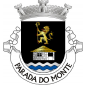 Escudo de negro, uma branda (casa) de prata, aberta do campo, coberta de colmo de ouro; em chefe, leão de ouro, armado e coleirado de vermelho, segurando um báculo de ouro; campanha diminuta de três tiras ondadas de prata e azul. Coroa mural de prata de três torres. Listel branco, com a legenda a negro: “PARADA DO MONTE”. 