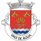 Escudo de vermelho, feixe de cinco espigas de trigo de ouro, atado por torçal de prata, entre dois ramos de sobreiro de ouro, landados de prata, alinhados em faixa, em chefe e campanha ondada de prata e azul de três tiras. Coroa mural de prata de três torres. Listel branco, com a legenda a negro: "VALE DE ÁGUA". 